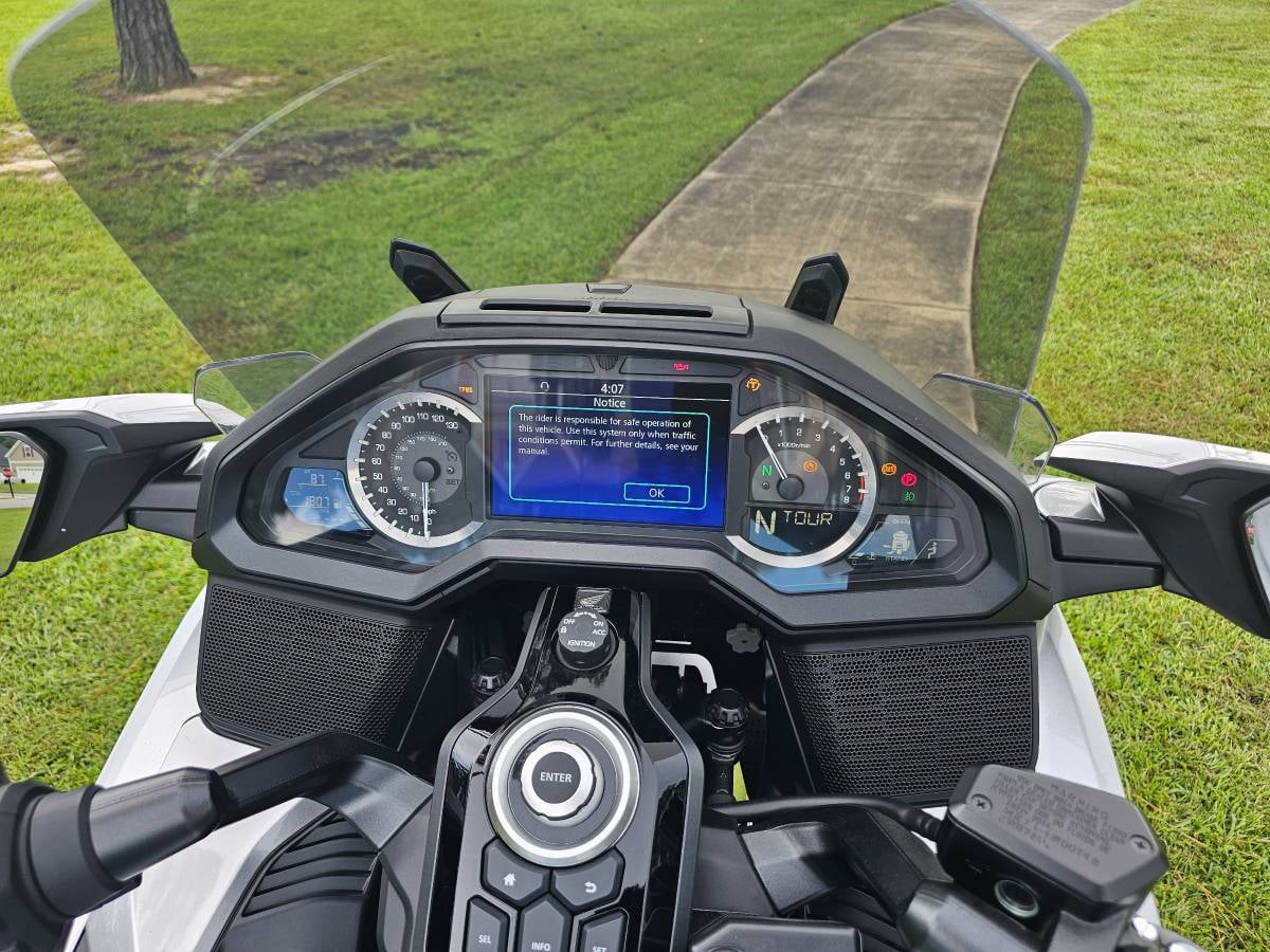 2024 Honda Gold Wing Motor Trike — dashboard, navigation and Aqua Shields windscreen controls