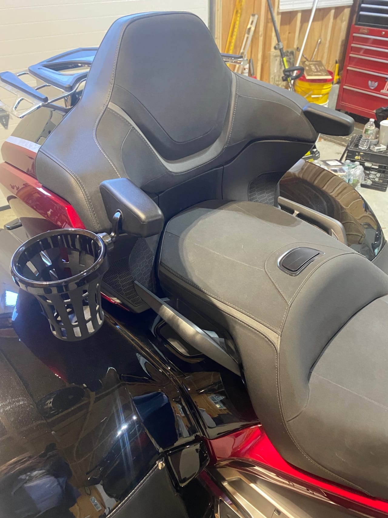 Custom seat with cup holder on the Goldwing
